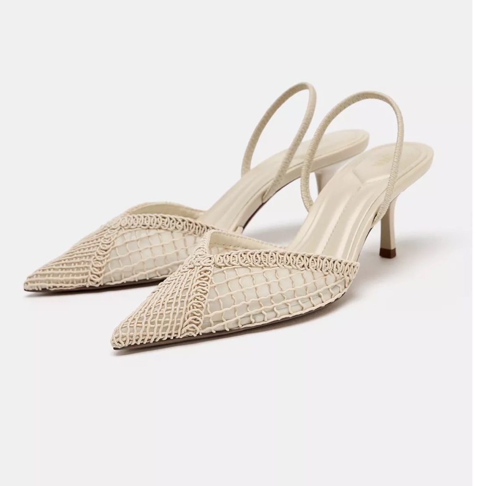 Zara NWT braided woven mesh slingback heels